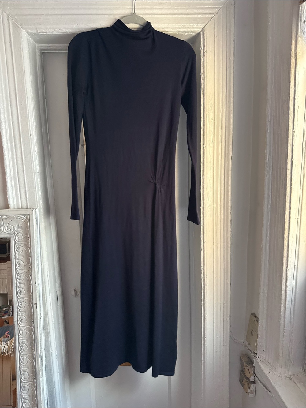ZARA Long Sleeve Navy Blue Mock Neck Women's Dress